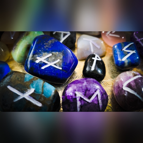 Tumbled Handmade Runestone Set - Nordic Heathen Runes - Pagan Alter Supplies - Picture 3 of 4